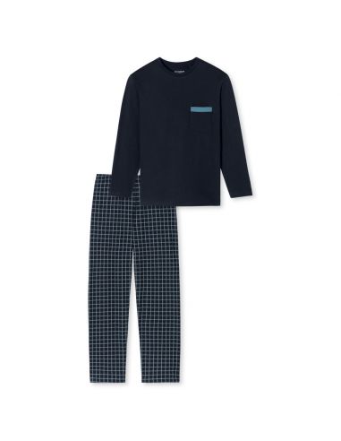 SCHIESSER Pyjama Set Lange Mouw Karos Blauw