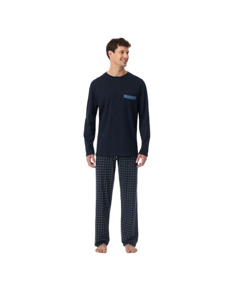 SCHIESSER Pyjama Set Lange Mouw Karos Blauw