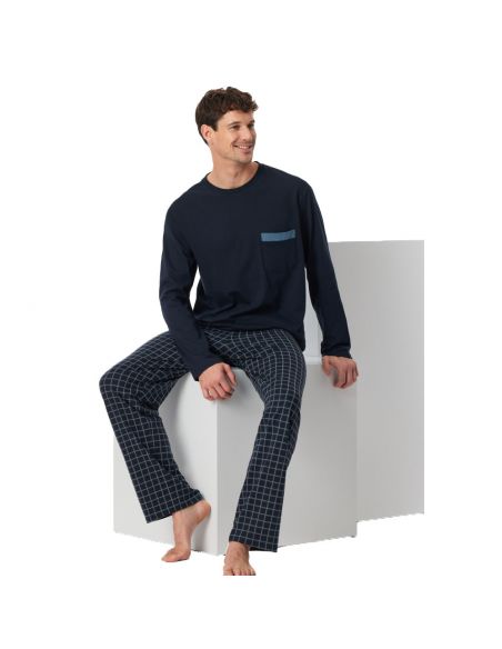 SCHIESSER Pyjama Set Lange Mouw Karos Blauw