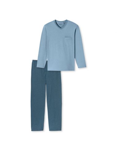 SCHIESSER Pyjama Set Lange Mouw Brusttasche Blauw