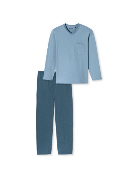 SCHIESSER Pyjama Set Lange Mouw Brusttasche Blauw